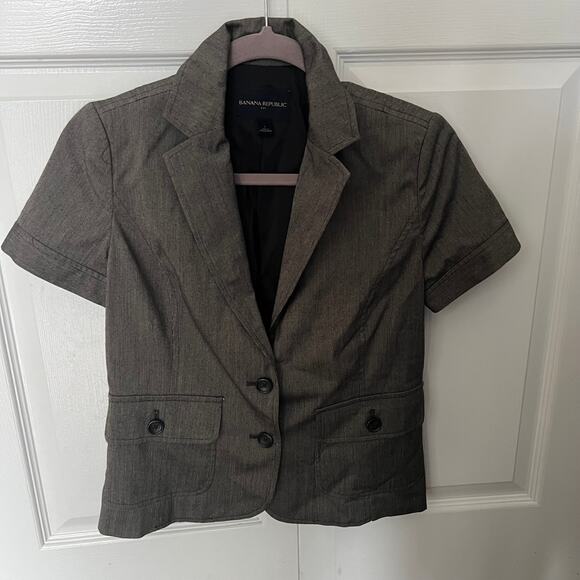 Banana Republic Women's Gray Short Sleeve Blazer Suit Coat - 2 - Picture 2 of 13